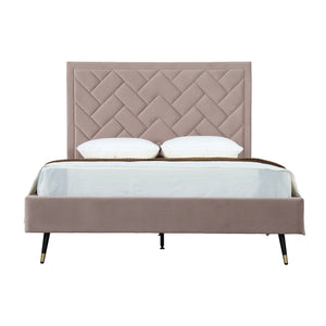 English Elm Crosby Upholstered Velvet Queen Bed In Blush – Chic Chevron Headboard, No Box Spring Needed, Easy Setup B365S00036