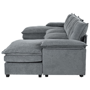 English Elm U_STYLE U-Shaped Chenille Sectional Sofa with Adjustable Armrests, 6-Seater, Removable Covers, Durable Construction Gray WY000430AAE