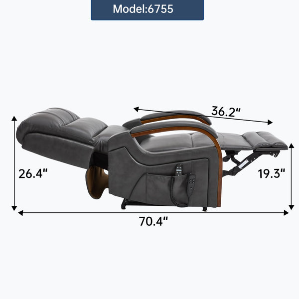 English Elm Power Lift Recliner with Dual Motor Heat Massage Leatheraire and Solid Wood Arms W1803S00081