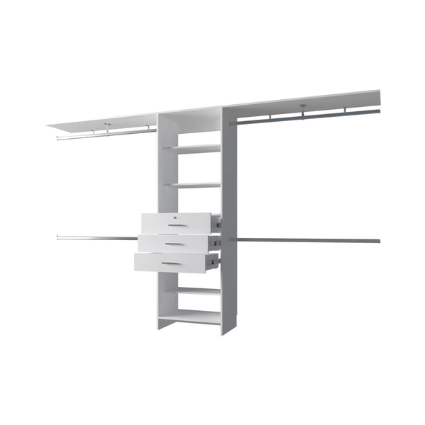 English Elm White Modular Closet Organizer System with Shelves, Drawers & Multiple Hanging Rods for Walk-In Closets and Bedrooms, Durable White Finish, Customizable Storage Solution B062S00623