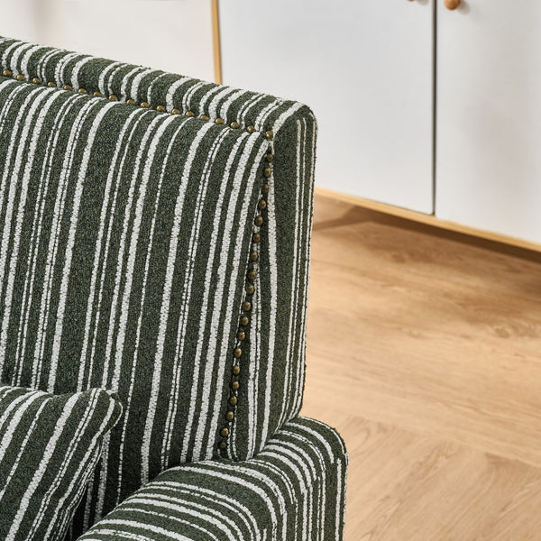 English Elm Modern Striped Upholstered Accent Chair with Arms, Nailhead Trim, Solid Wood Frame and Plush Foam Seating Green W3373P363922