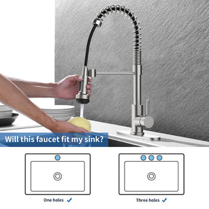 English Elm Kitchen Spring Coil Faucet Brushed Nickel Pull Down Sprayer Four Modes Stainless Steel T3177P316547