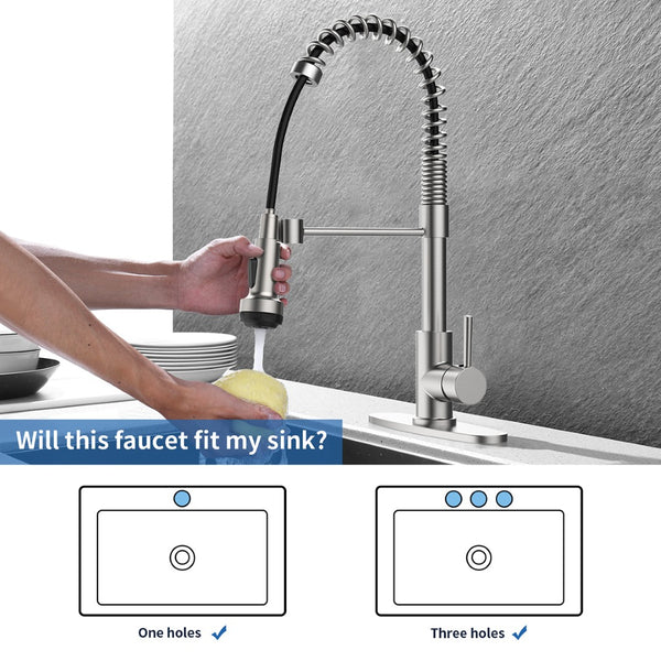 English Elm Kitchen Spring Coil Faucet Brushed Nickel Pull Down Sprayer Four Modes Stainless Steel T3177P316547