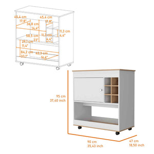 English Elm Seattle Tall Bar Cabinet with Eight Bottle Cubbies Open Shelving and Enclosed Storage B128P322513
