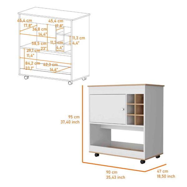 English Elm Seattle Tall Bar Cabinet with Eight Bottle Cubbies Open Shelving and Enclosed Storage B128P322513