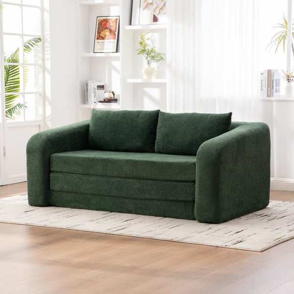 English Elm 71" Chenille Pull Out Sleeper Loveseat Convertible Floor Couch for Dorm or Guest Bedroom Green W3118P388901
