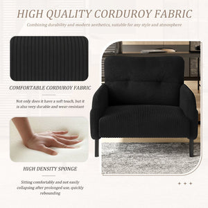 English Elm United We Win Corduroy Accent Chair Wide Seat Foam Cushion Living Room Lounge Black W1568P386164