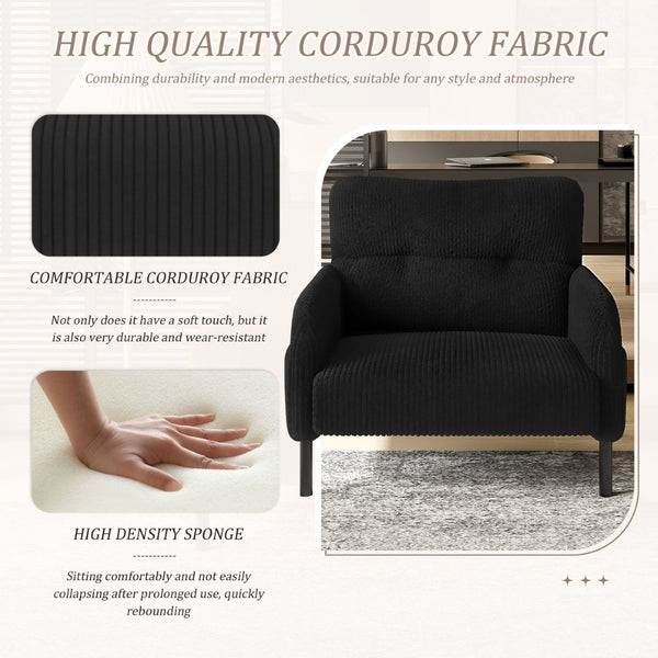 English Elm United We Win Corduroy Accent Chair Wide Seat Foam Cushion Living Room Lounge Black W1568P386164