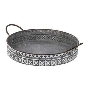 English Elm 18, 20 Inch Galvanized Iron Round Tray Set Farmhouse Serving Platters with Handles B056P416874
