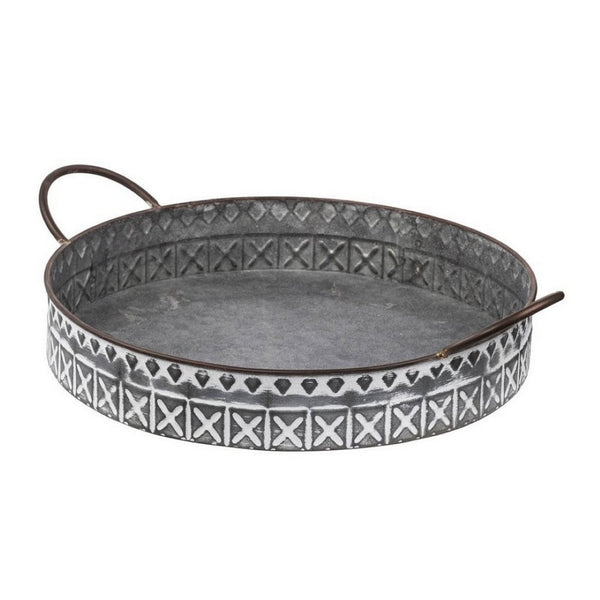 English Elm 18, 20 Inch Galvanized Iron Round Tray Set Farmhouse Serving Platters with Handles B056P416874