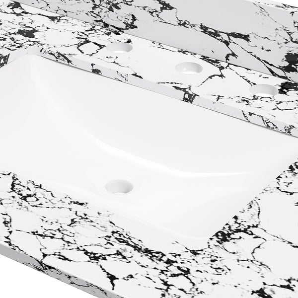 English Elm 31"X22" Bathroom Vanity Top With Undermount Sink, Panda White Artificial Marble, 3 Faucet Holes W509P362104