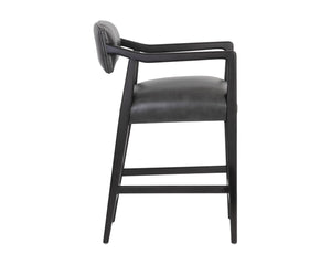 Sunpan KEAGAN Counter Stool - Elegant Mid-Century Design in Charcoal Leather for Your Dining Space Comfort Grey 110558