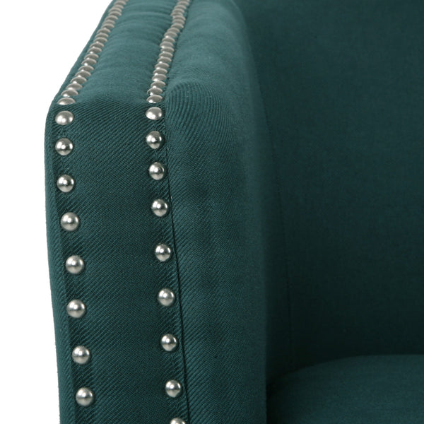 English Elm Christopher Knight Home® - SWIVEL Club Chair in Linen with Double Nailhead Trim, Cozy Tub Design, Iron Legs, No Assembly Required Green 68404.00GRN