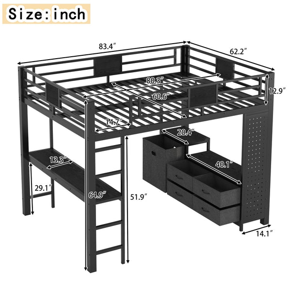 English Elm Queen Bunk Bed with Trundle Solid Pine Kids Car Themed Frame Built-in Bookshelf W1580S00440