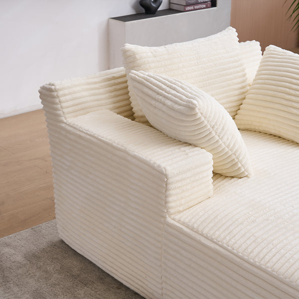 English Elm Oversized Corduroy Chaise Longue Sofa Bed — Modern Deep-Seat Sleeper with Armrests & Pillows for Compact Spaces Beige W1752P264712