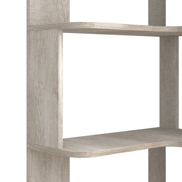 English Elm 6 Tier Freestanding L-Shaped Corner Bookshelf with Anti-Tip, Rounded Corners, 3D Wood Grain Finish Light Gray W2899P372517