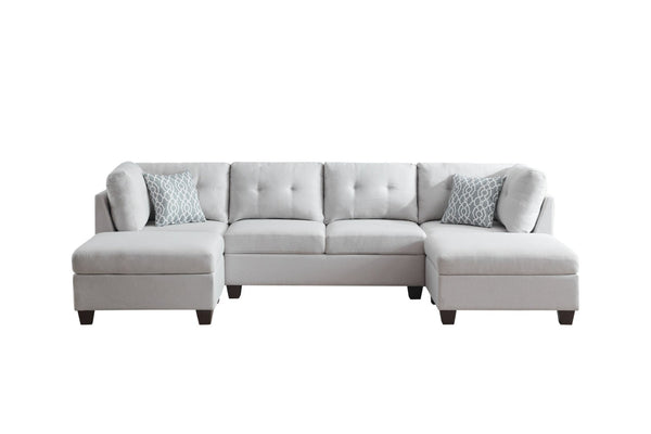 English Elm Upholstered Modular Sectional with Dual Chaise Button Tufted Contemporary Living Room Sofa Light Gray B2730S00067