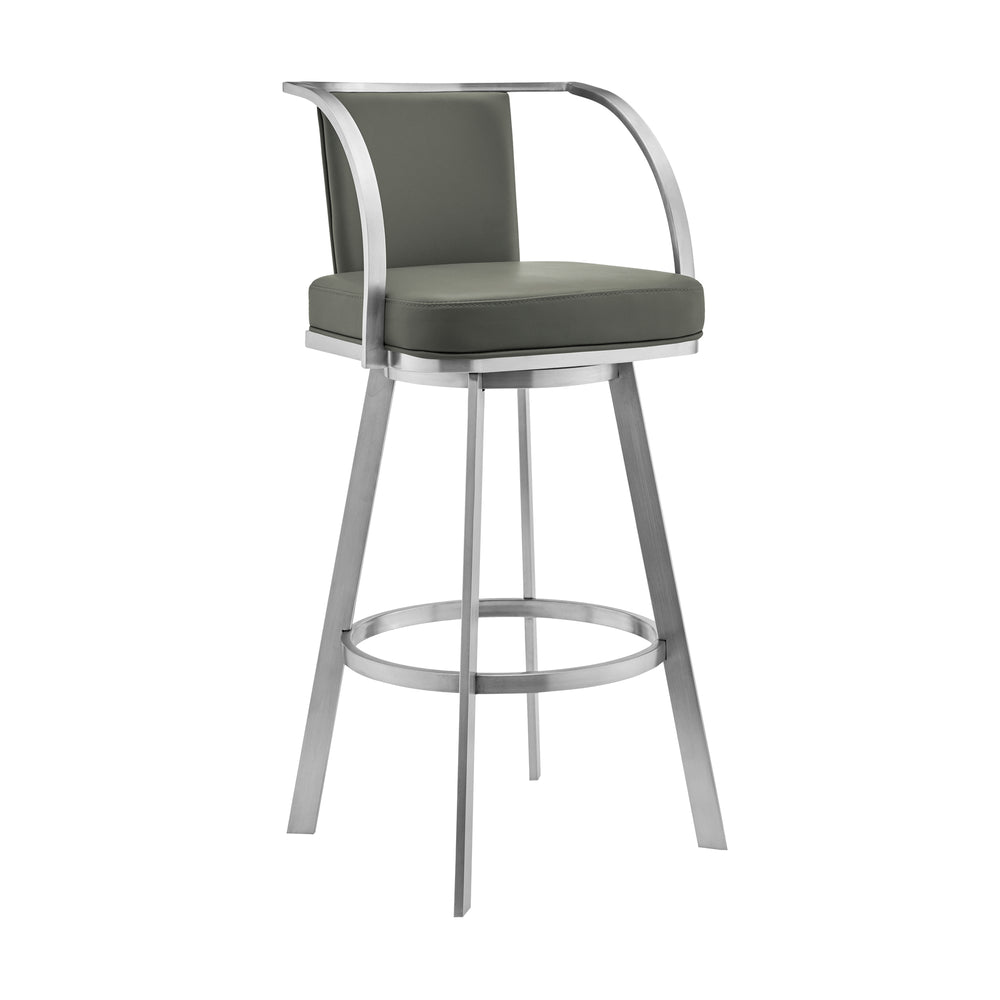 English Elm Ulver 30" Gray Faux Leather Swivel Bar Stool with Brushed Stainless Frame, Padded Comfort Seat B2736P268565