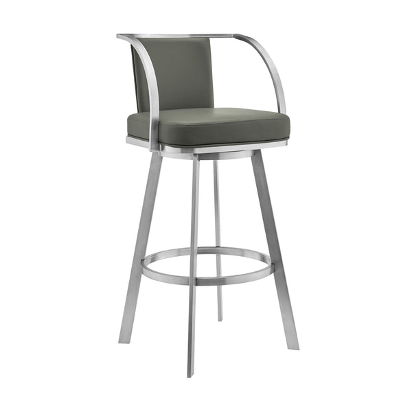 English Elm Ulver 30" Gray Faux Leather Swivel Bar Stool with Brushed Stainless Frame, Padded Comfort Seat B2736P268565