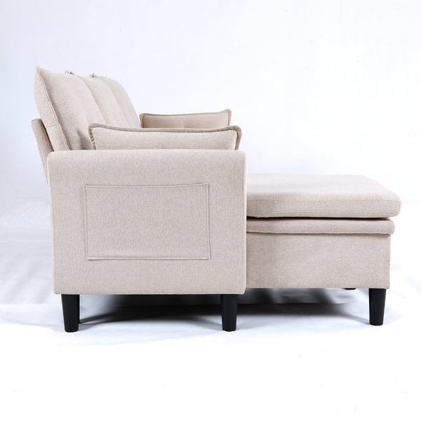English Elm L-Shaped Reversible Chaise Sectional Sofa with Storage and Fold-Out Bed Cotton-Linen Modern Design Beige W3371S00024