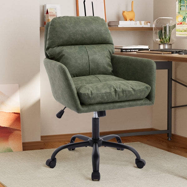English Elm Artificial ergonomic PU leather office chair with high-density foam, stain-resistant, adjustable height support and modern minimalist design for home and workspace comfort Green W2311P282362