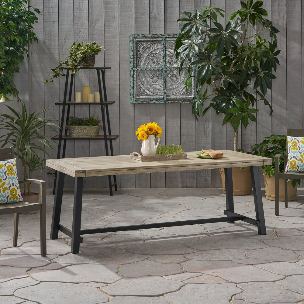 English Elm Christopher Knight Home® - CARLISLE Outdoor Wooden Dining Table with Acacia Top and Metal Frame | Modern Industrial 79" L Grey 65539.00SLGRY