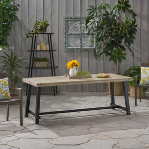 Christopher Knight Home® - Noble House - Carlisle Outdoor Eight Seater Iron Dining Table, Light Gray and Black Finish