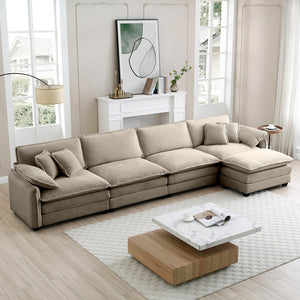 English Elm Corduroy 4-Seater Sofa With Footstool - Modern Comfort Upholstered In Soft Fabric For Any Space W714S00721