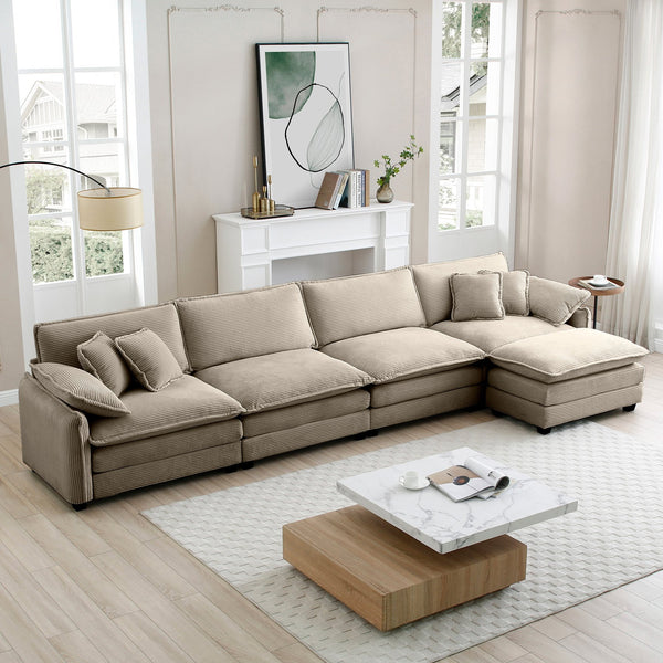 English Elm Corduroy 4-Seater Sofa With Footstool - Modern Comfort Upholstered In Soft Fabric For Any Space W714S00721
