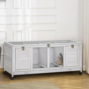 English Elm Pawhut Wooden Rabbit Hutch on Wheels with Removable Tray and Openable Roof Indoor W2225P173746