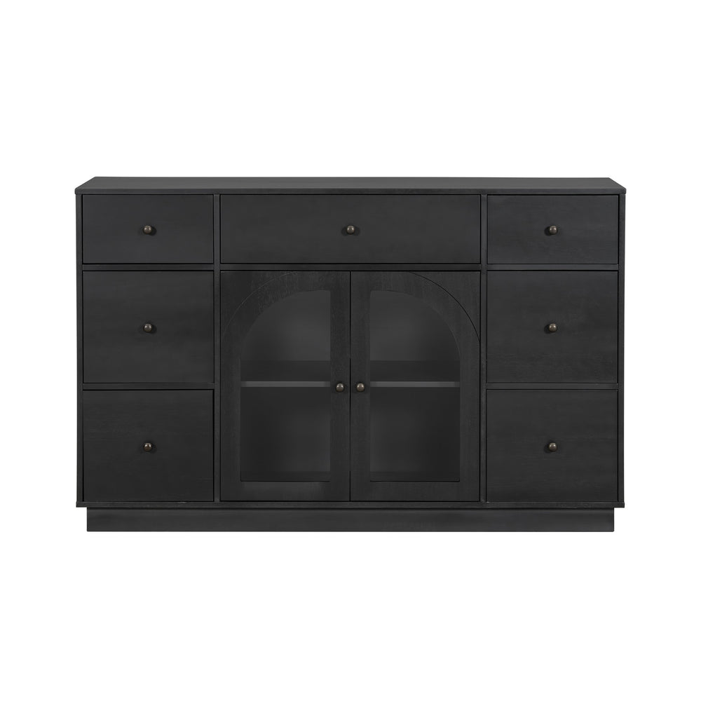 English Elm Christopher Knight Home® - Cabinet roomy storage console with 2 doors, 7 drawers, glass accents and manufactured wood build, large Black N780P330601B