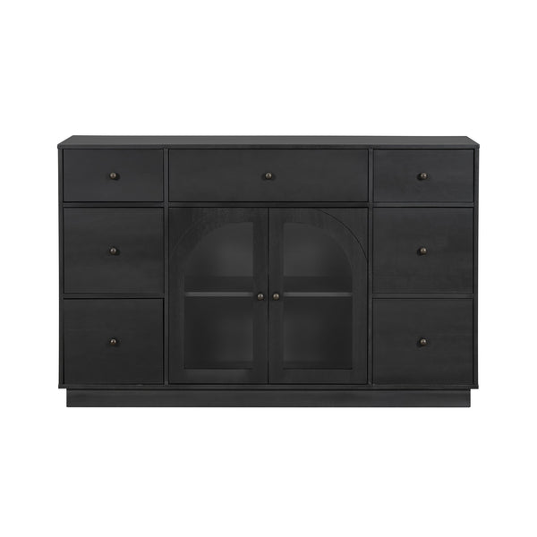 English Elm Christopher Knight Home® - Cabinet roomy storage console with 2 doors, 7 drawers, glass accents and manufactured wood build, large Black N780P330601B