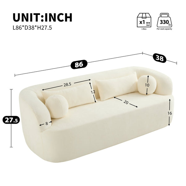 English Elm [new]86" Chenille Cloud Sofa Curved Legless 3-seater with Pocket Springs for Living Room Beige N723P404465A