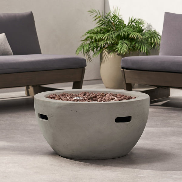 English Elm 27" Mgo Bowl Fire Pit 40000 Btu Propane Concrete Finish Outdoor Patio Focal Point N772P401888G