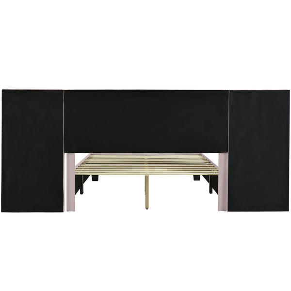 English Elm Queen Upholstered Platform Bed with Oversized Velvet Headboard, Built-In Shelves, Modern Comfort and Support for Relaxation Pink SF000138AAH