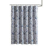 Madison Park Odette Traditional Jacquard Shower Curtain MP70-6876 Navy/Silver