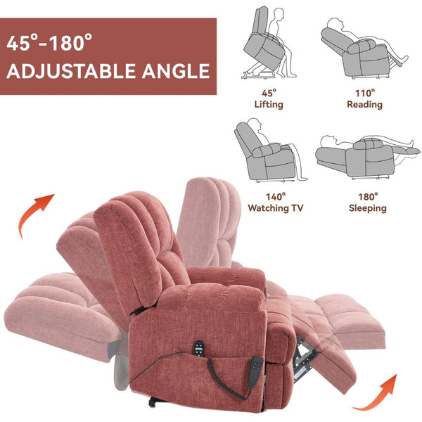English Elm Dual Motor Power Lift Recliner Chenille Chair with Massage Heat and Infinite Positions Red W3224P288311