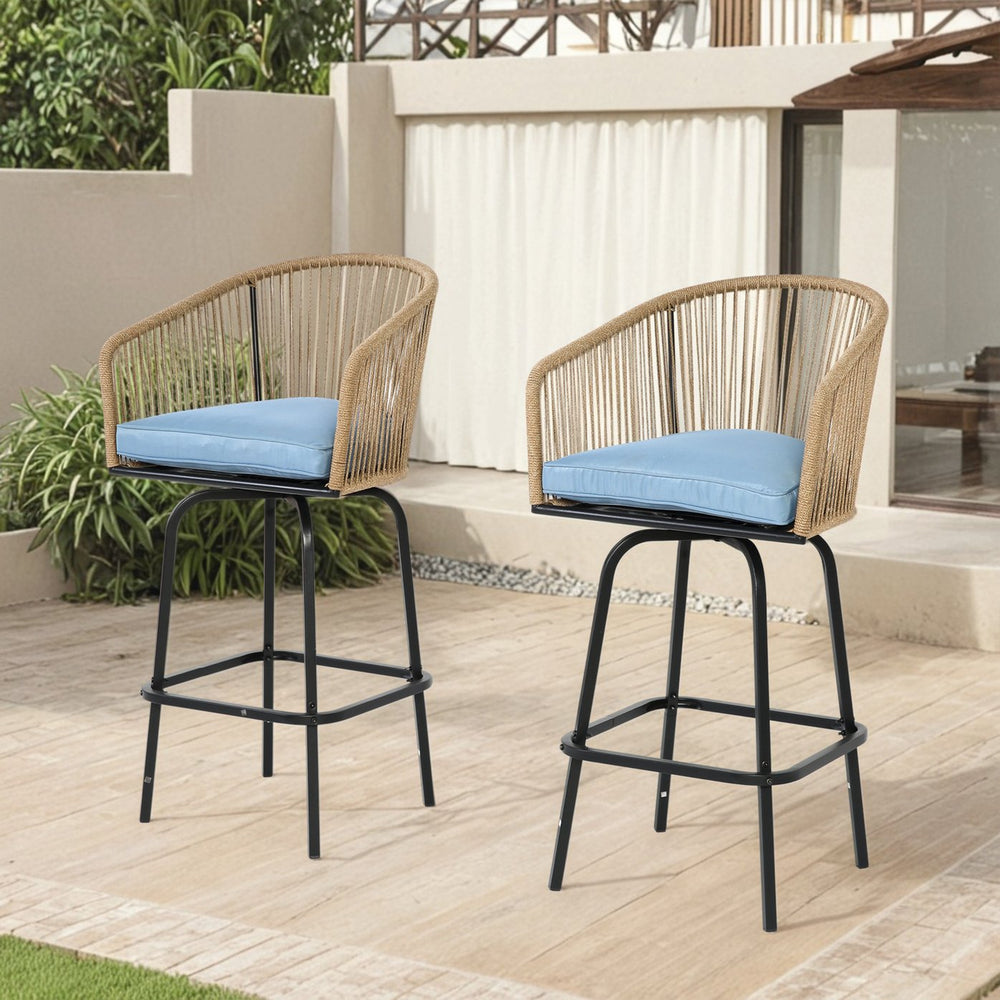 English Elm Outdoor Bar Stools Set Of 2 - Stylish All-Weather Wicker Chairs With Armrests For Patio & Poolside W640P256795