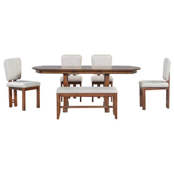English Elm TOPMAX Solid Wood Extendable Dining Set with 18" Removable Leaf, Bench & 4 Upholstered Chairs, Espresso SP000090AAP