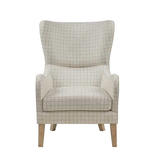 JLA Home Madison Park - Swoop Arianna Wing Chair with Sculpted Silhouette, Plush Upholstery, Tailored Piping & Wood Legs Linen MP100-0983