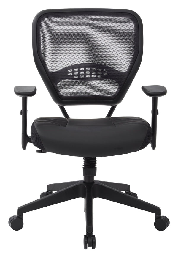 OSP Home Furnishings Professional Airgrid Mesh Back Manager Chair with Lumbar Support and Bonded Leather Seat 5700E