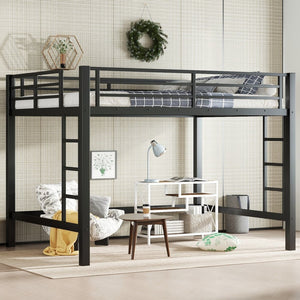English Elm Queen Metal Loft Bed With Easy Climbing Ladder & Safety Guardrails – Perfect For Stylish Space-Saving! W1580S00341-GIGA
