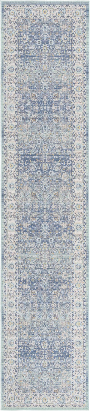 Unique Loom Whitney Bordeaux Machine Made Floral / Botanical Rug French Blue, Ivory/Light Blue/Gold/Gray/Light Green 2' 7" x 12' 0"
