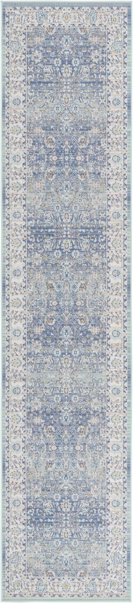 Unique Loom Whitney Bordeaux Machine Made Floral / Botanical Rug French Blue, Ivory/Light Blue/Gold/Gray/Light Green 2' 7" x 12' 0"