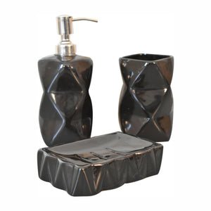 English Elm Sindri Porcelain 3-Piece Bathroom Set in Glossy Brown – Soap Dispenser, Dish & Toothbrush Holder Craftsmanship B182P336637