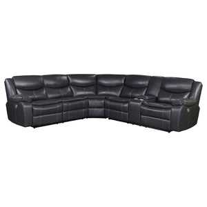 English Elm Salerno Power Reclining Sectional with Channel Tufting and Wall Hugger Leatherette Design B062S01769