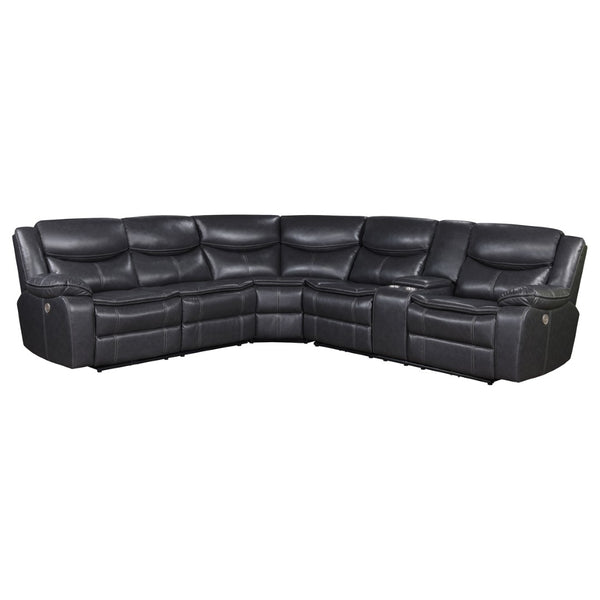 English Elm Salerno Power Reclining Sectional with Channel Tufting and Wall Hugger Leatherette Design B062S01769
