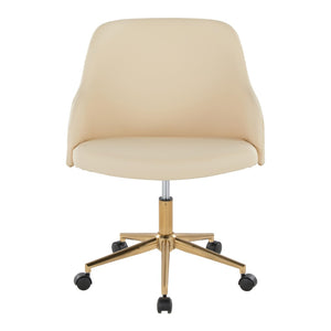 English Elm Office Swivel Chair with Gold Base Walnut Accents and Cream Faux Leather Seat B202P474168