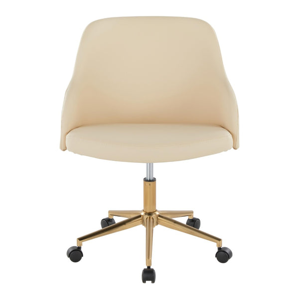 English Elm Office Swivel Chair with Gold Base Walnut Accents and Cream Faux Leather Seat B202P474168