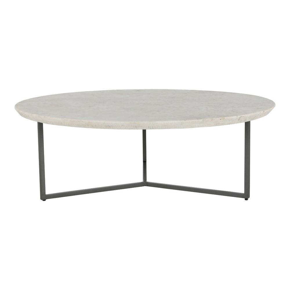 English Elm Chloe Round Marble Top Coffee Table with Open Iron Base for Modern Living Rooms B2769S00017